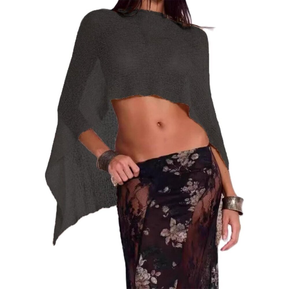 Women Sheer Crochet Poncho Lightweight Knit Cover Up Beachwear Stylish